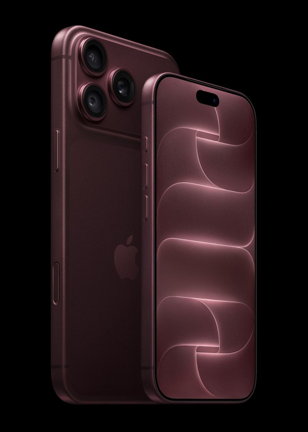 iPhone 18 Pro e iPhone 18 Pro Max na cor burgundy, frente e costas