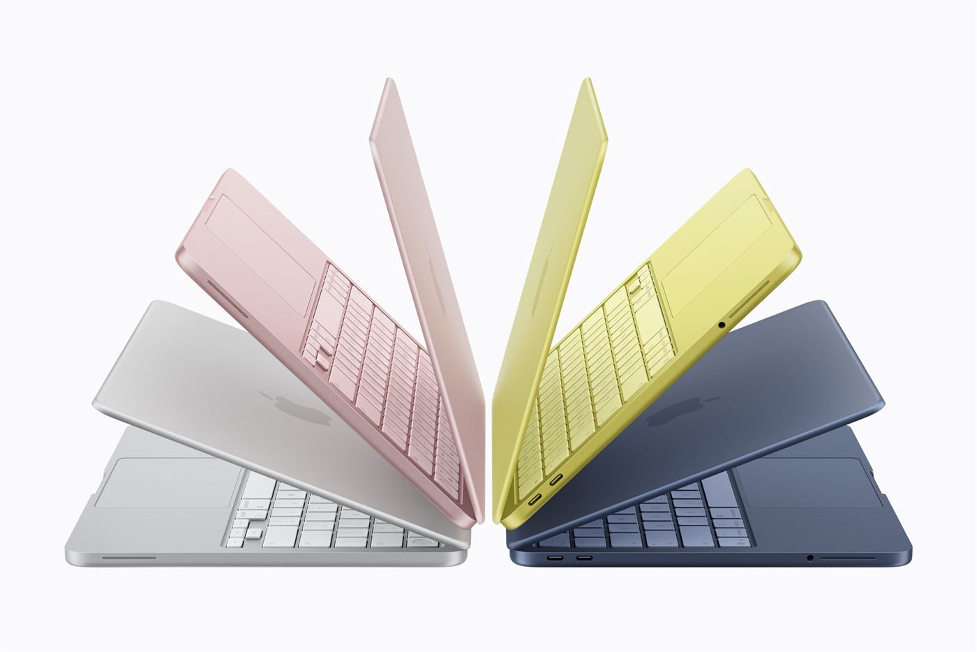 MacBook Neo em quatro cores, abertos em leque
